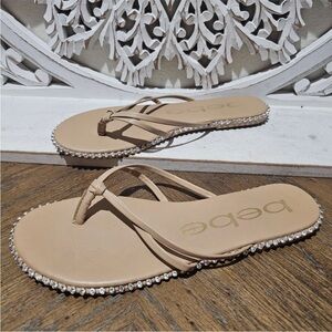Bebe Beige Sandals with Sparkling Trim